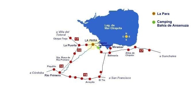 Mapa de rutas y accesos hacia la localidad de La Para