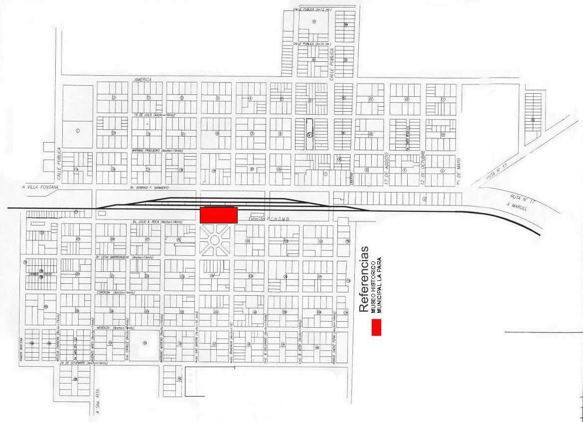 Plano de La Para con la ubicación del Museo Histórico Municipal señalada